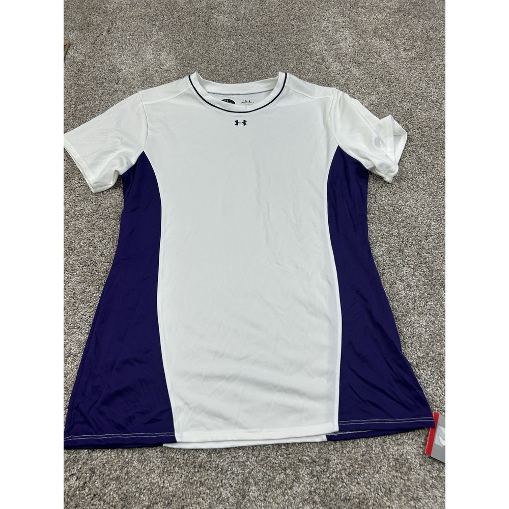 New‎ Under Armour Heat Gear Women's Purple /White Active Shirt Size Large #0231